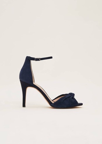 Phase Eight Navy Suede Open Toe Heels Navy Australia | GR6357928